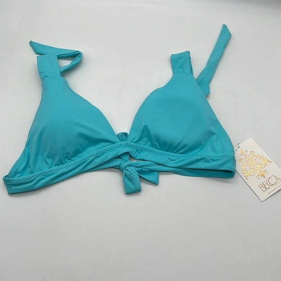 Becca Swim Tie Shoulder Bikini Top in Aqua - NWOT - Size Large - Picture 1 of 6
